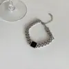 Colar de Corrente Grossa em Aço Titânio Estilo Europeu e Americano Único Exagerado Nicho Versátil Corrente Quadrada Preta para Clavícula Corrente de Pescoço para Mulheres