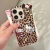 Capa de iPhone 15 com estampa de leopardo e dois KT Cat Bow para iPhone 13/14Pro Max 11