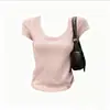 [230g Fibra de Bambu 63% Poliéster 32% Algodão 5% Elastano] Blusa de Verão Elegante com Gola U Slim Fit Camiseta Versátil de Manga Curta para Mulheres