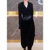 88185 Big Beauty Yiyuan Moda Nova 2023 Top Preto Manga Longa Decote V Slim Calça Harem Slim Roupa Feminina