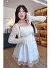 Talla grande chica gordita Estilo francés Puro Deseo Vestido de tirantes Spice Girl Vestido ajustado Cárdigan de protección solar Conjunto de dos piezas