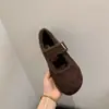 Sapatos Birkenstock de Lã Retrô com Forro de Fleece para Mulheres 2026 Outono e Inverno Novos Sapatos Quentinhos e Peludos Sapatos Mary Jane de Uma Tira Sapatos de Algodão