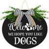Puerta delantera bienvenida perro logo 12 x 12 pulgadas logo de madera colgante con pata granja arpillera Negro