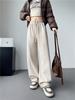 Pantalones deportivos gruesos con forro polar para mujer 2025 otoño e invierno, pernera recta drapeada con puño ajustable con cordón, uso bidireccional, pantalones largos casuales holgados de pierna ancha