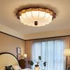 Luminária de teto estilo francês médio para quarto, luminária de sala de estar vintage, luminária circular de tecido estampado em estilo japonês, luminária silenciosa para quarto principal