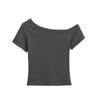 Playera Negra de Hombros Descubiertos de Manga Corta para Mujer, Diseño de Verano, Nicho, Slim, Única y Súper Bonita Top Corto de Hombros Descubiertos
