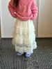 Roupa Infantil Flower and Hunt Saia para Meninas 2025 Inverno Novo Estilo Coreano Renda Forrada com Fleece Saia Bolo Estilo Doce Princesa
