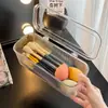 Caja de almacenamiento para brochas de maquillaje con tapa a prueba de polvo, esponja de belleza de escritorio, colorete, lápiz de cejas, organizador de cosméticos, borla de maquillaje, portacepillos