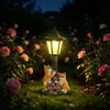Maceta Multifuncional Transfronteriza Artesanías de Resina para Gatos Adornos Luz Solar Exterior Paisajismo de Jardín y Patio Luz Nocturna