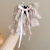 Presilha de rabo de cavalo casual estilo francês para mulheres, estilosa e versátil, elegante presilha de cabelo de chiffon com laço, acessório de cabelo de alta qualidade tipo pinça tubarão