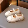 Zapatos de piel para niña con lazo y ribete de encaje, nueva colección primavera/otoño 2024, estilo Mary Jane de suela blanda, zapatos de princesa de moda para niños