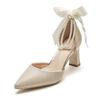 Sapatos de Bico Fino para Mulheres 2025 Primavera Novo Estilo com Laço de Pérola Salto Alto Salto Agulha