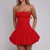 Ropa de Mujer Transfronteriza Europea y Americana, Nuevo Estilo de Verano Falda Corta Abullonada para Mujer, Top Tubo Simple de Color Contrastante Vestido Corto Ajustado Tipo Capullo