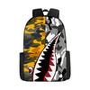 Mochila de estudante de tubarão de correspondência de cores de camuflagem transfronteiriça Impressão digital de grande capacidade Cartoon Anime Mochila Mochila