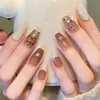 Uñas postizas hechas a mano de alta gama, tridimensionales, doradas y con incrustaciones de diamantes, 24 piezas, elegantes y favorecedoras