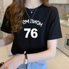 Camiseta de Algodão Solta de Manga Curta Feminina Verão 2024 Nova Coreana Combina com Tudo Estampada Tamanho Grande Blusa Feminina Atacado