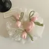 Accesorio para el Cabello Rosa Estilo Coreano, Suave Scrunchie de Encaje con Puntos, Goma para el Cabello de Uso Diario, Goma para Moño, Adorno para Moño