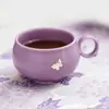 Juego de Taza y Platillo de Café Morado Lila con Decoración de Mariposas Hecho de Fábrica, Taza de Latte Exquisita de Gama Alta, Taza de Cerámica para Arte Latte, Taza para el Té de la Tarde