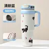 Taza gigante aislada con popote, vaso de agua de gran capacidad para niñas, vaso para hielo de aspecto elegante, modelo nuevo, vaso para mantener el frío con asa