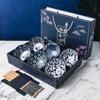 Juego de Cuenco y Palillos Estilo Japonés Regalo Creativo Práctico Cuenco de Porcelana Azul y Blanco Pintado a Mano Juego de Vajilla Cerámica Caja de Regalo con Logo Impreso