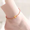 Tobillera de oro puro 999 con hebilla de paz para mujer, pulsera delgada tejida con cuentas de la fortuna, regalo del Día de San Valentín para la industria de la belleza y la belleza