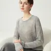 Suéter de punto calado con cuello redondo 75% cachemira 25% seda de morera para mujer, suéter base holgado