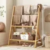 Perchero de pared para armario de dormitorio en color nogal natural, tendedero, perchero para colgar ropa, tendedero, estante de almacenamiento