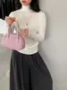 Suéter de Tricô Gola Alta Texturizado de Alta Qualidade Estilo Coreano Jiangzuo para Mulheres, Top Fino Estampado de Alta Elasticidade F529