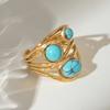 Anillo de apertura de línea de piedra de pino azul de piedra natural de acero inoxidable Wanxing Europa y Estados Unidos, anillo pequeño de acero de titanio de alto grado rojo transfronterizo