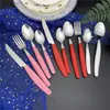 Utensílios de cozinha série dopamina cor cabo de plástico aço inoxidável faca, garfo e colher para bife louças promocionais