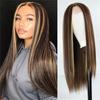 Peruca de Comércio Exterior para Mulheres, Moda Africana, Repartição Central, Cabelo Longo Liso com Mechas, Conjunto de Peruca Longa em Cor Gradiente, Estoque Pronto de Fábrica para Atacado