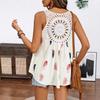 Amazon Explosiones Chaleco Extendido de Cuello en V Estampado de Silueta de Pluma Encaje Hueco Top sin Mangas para Vacaciones de Mujer