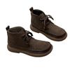 Botas femininas de inverno quentes de couro genuíno com algodão, botas artísticas feitas à mão com bico redondo, cadarço plano, forro de veludo grosso, sapatos casuais macios de couro bovino e algodão