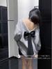 Versión Coreana Novedad Otoño e Invierno Estilo Perezoso Holgado Ambiente de Lazo Espalda Descubierta Suave Conjunto de Suéter de Punto