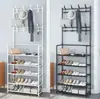 Sapateira de Montagem Simples, Sapateira e Cabideiro Integrados de Múltiplas Camadas para Uso Doméstico, Cabideiro de Chão, Sapateira para Quarto de Aluguel