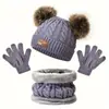 Conjunto de Bufanda y Gorro de Punto de Lana para Niños, Calentador de Cuello, Gorro de Bebé, Juego de Tres Piezas con Forro de Felpa