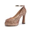 [Agotado, Sin Reposición] Y9595-2 Zapatos de Boda de Tacón Grueso con Plataforma de Brillo Mary Jane Tacones Altos