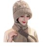 Chapéu Elegante de Outono e Inverno para Mulheres com Proteção para as Orelhas e Touca Integrada, Chapéu Elegante de Mãe com Lenço, Chapéu Quente de Lã Tricotada para Ciclismo