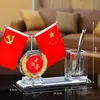 Decoraciones de oficina: bandera nacional, bandera de partido, portalápices, bandera roja de cinco estrellas, banderín de escritorio, adornos personalizados y creativos, artículos de regalo de cristal