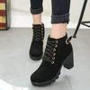 Otoño/Invierno 2021 Nuevas Botas Moteras Martins para Mujer Hebilla de Cinturón Europea y Americana Punta Redonda Suela Gruesa Con Cordones Botines Cortos para Mujer