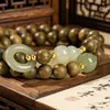 Pulseira genuína de sândalo verde para homens e mulheres, cabaça de jade Hetian natural, pulseira de contas de nicho bonita e única