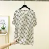 Nueva Camiseta de Verano Elegante con Cordones, Cuello Redondo, Manga Corta para Mujer, Delgada, Holgada, Casual, Talla Grande, Versátil, Adelgazante