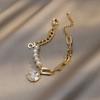 Pulseira de Pérolas de Água Doce Estilo Barroco com Rosto Sorridente Design Feminino Estilo Coreano Moda Elegante Pulseira para Namorada Pulseira Estilo Metal