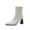 Botas de cuero súper elásticas para mujer, botas de corte ajustado, botas de estilo coreano con punta cuadrada y cremallera trasera, botas de tacón alto gruesas, botines elásticos, talla 42