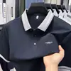 Camisa polo de seda helada de manga corta para hombre de alta gama, ropa de verano, top fino y fresco de negocios casual, camiseta con cuello de moda
