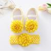2022 Novos Sapatos de Bebê Ins Sapatos de Princesa Florais Europeus e Americanos 3-6-9 Meses 10 Sapatos de Bebê de Solado Macio Conjunto de Faixa de Cabelo