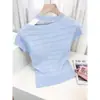 Suéter Único de Tricô Vazado Estilo Coreano para Mulheres Verão Nova Chegada Elegante para o Trabalho Camada Base Suéter de Lã Elegante Manga Curta