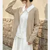 FALINDA STUDIO top de malha estilo duas peças para mulheres, casual e modelador, camisa de linho com mangas compridas, cardigã POL0