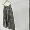 Falda midi de trabajo con diseño fruncido para mujer, nuevo modelo 2026, de cintura alta, línea A, estiliza la figura, a la moda, gris verdoso, falda casual