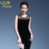 Chen Miaoyan Puntada de Terciopelo Encaje Ajustado Adelgazante Talla Grande Mujer Base de Seda Camisa Chaleco Corto Top
